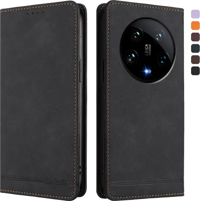 Obrázek produktu pro Pouzdro pro Xiaomi 14 Ultra, retroPolyuretankožené flip pouzdro s stojánkem a přihrádkami na karty Černý
