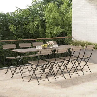 Produktbild von 8 klappbare Bistrostühle aus grauem Poly-Rattan und Stahl