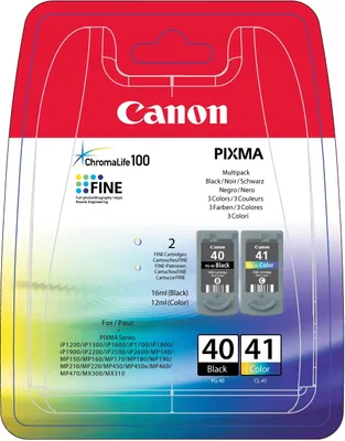 Produktbild von Canon PG-40 / CL-41 Multi Pack - 2er-Pack - Schwarz, Farbe (Cyan, Magenta, Gelb) - original - Tintenbehälter - für PIXMA iP1800, iP1900, iP2500, iP2600, MP140, MP190, MP210, MP220, MP470, MX300, MX310
