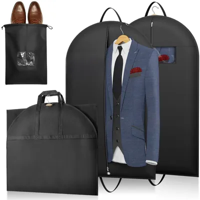 Produktbild von Kleidersack, Kleiderhülle, 120 g/m² Materialstärke, mit Schuhfach für Anzüge, Blazer und Kleider, hochwertiger Kleidersack für Reisen und Aufbewahrung, 100 x 60 cm, 2 Stück