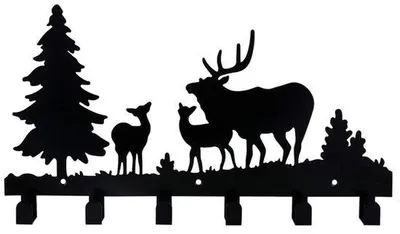 Image de Porte-manteau mural en métal avec 6 crochets, motif cerf et forêt, idéal pour suspendre des vestes, des chapeaux, des vêtements, des sacs, des clés ou des serviettes.