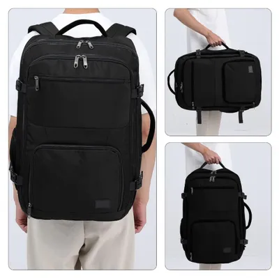 Produktbild von Schwarzer Handgepäck Rucksack Kabinenrucksack 55x40x23 cm – Ryanair, EasyJet, Lufthansa – 40 l – Flex