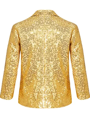 Immagine prodotto di Giacca con paillettes dorate per ragazzi taglia 152 cm – Blazer da smoking lucido per matrimoni, feste, carnevali e occasioni speciali