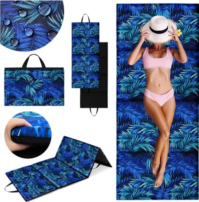 Produktbild von Strandmatte für Steinstrand 180x75x2cm - faltbare, gepolsterte Stranddecke mit Griff - Outdoor Pool Liege – Blue Passion
