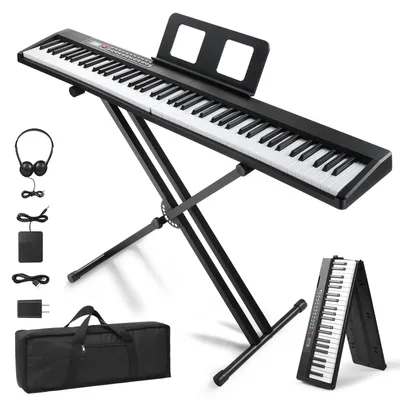 Zdjęcie produktu dla FCH Składany keyboard elektryczny z 88 klawiszami półważonymi, z regulowaną podstawką, składany fortepian, Bluetooth i MIDI, zestaw fortepianu cyfrowego
