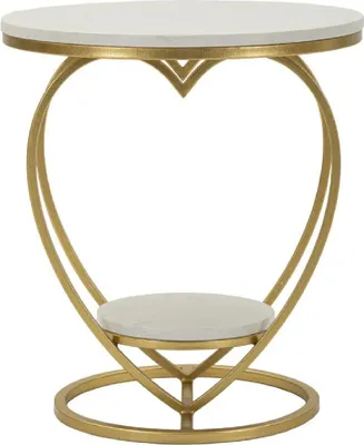 Productafbeelding van Bijzettafeltje "Hart" van metaal, met marmerlook, 40x45,5 cm, goud/wit, merk Mauro Ferretti