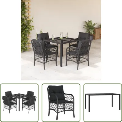 Produktbild von The Living Store 5-tlg. Garten-Essgruppe mit Kissen Schwarz Poly Rattan