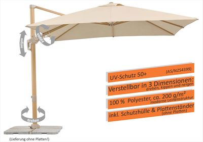 Ampelschirm Rhodos Twist Loft 300x300/8 quadratisch, ca. 300 x 300 cm, Farbe:natur
