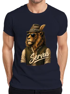 Produktbild von Servus Löwe Bayern Tracht Sonnenbrille Lederhose Cool Herren T-Shirt, Navy, XL