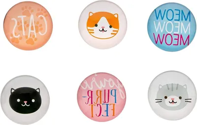 Productafbeelding van Keuken Magneten - Katten Decoratie - Koelkast Versieren - Set van Zes - 3.3 cm - Multicolor