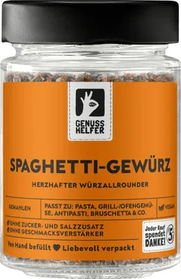 Produktbild von Spaghettigewürz, gemahlen, klassische Gewürzmischung für authentische italienische Spaghettigerichte, 75g im Glas