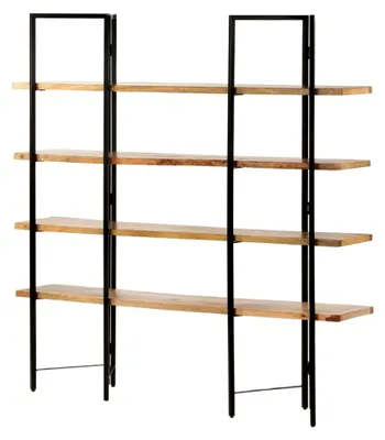 Produktbild von Bücherregal aus massivem Mangoholz mit 4 Regalböden, Standregal, Wandregal, Aktenregal, Regal für das Büro, Bücherschrank 160x35x160cm aus Stahl