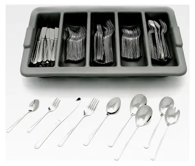 Produktbild von Besteckset für 40 Personen im Besteckkasten, 204-teilig - Gabeln, Löffel, Messer, Kaffeelöffel, Kuchengabeln, Servier- und Salatbesteck - Serie "BERLIN"