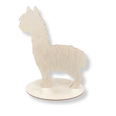 Produktbild von Holz-Alpaka mit Standfuß – 11,2 x 15 cm – Lasergeschnitten – 3 mm dick – DIY Dekofigur aus Natur-Sperrholz – Stehende Tierfigur zum Bemalen & Basteln