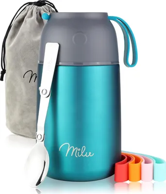 Image de Récipient isotherme Milu® pour aliments 800 ml, récipient isotherme en acier inoxydable avec cuillère, mug isotherme pour aliments, boîte à lunch isotherme pour enfants et adultes, vert