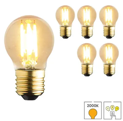 Produktbild von 6er-Set LED-Glühbirnen E27 | 3-stufig dimmbar | 4 Watt | 2000K extra warmweiß | Bernstein | G45 | Glühfaden | Lybardo