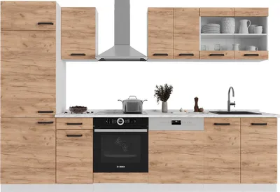 Produktbild von Küchenzeile Vicco R-Line Goldkraft Eiche/Weiß 300 cm AP Eiche, Model 52210