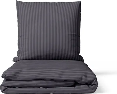 Produktbild von 2-tlg Premium Damast Bettwäsche 155x220 + 80x80 cm mit YKK Reißverschluss Garnitur anthrazit