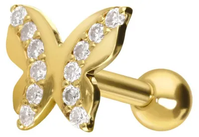 Produktbild von Ohrpiercing 14/18 Karat Gold Ohrpiercing MOISSANITE + SCHMETTERLING