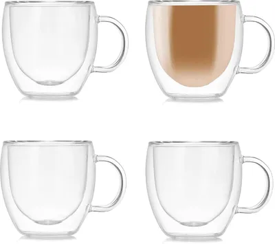 Produktbild von Doppelwandige Glaskaffeetassen - 4 Stück - 150 ml - mit Griff