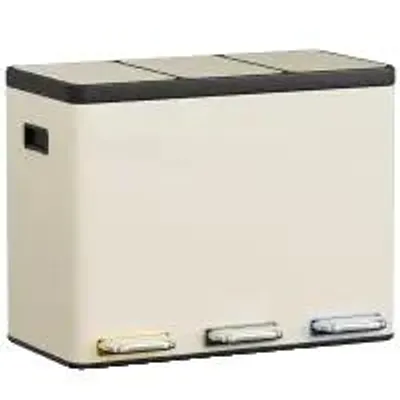 Imagen del producto de Contenedor de basura, con tres compartimentos, diseño ecológico, color beige, capacidad de 3 x 15 litros (45 litros en total)