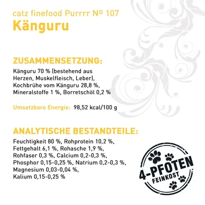 Zdjęcie produktu dla Catz finefood 01406057, Dorosły, Kangur, 85 g, Brak sztucznych barwników