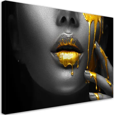 Produktbild von Leinwandbild Goldene Lippen Frau Abstrakt 100x70 Feeby Schwarz bild für die wand bereit zum aufhängen