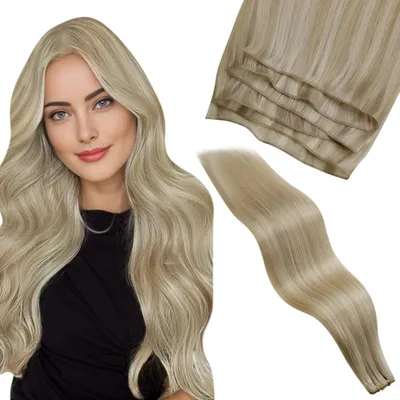 Obrázek produktu pro Prodlužovací vlasy z přírodních vlasů, prameny, blond, melír, střední blond, 45 cm, 50 g, odstín #16/22