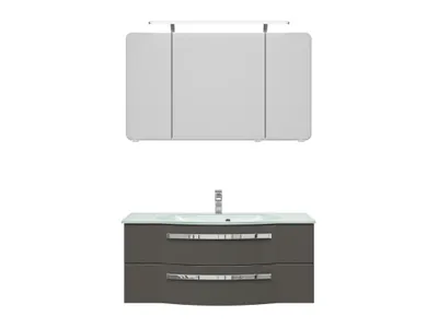 Produktbild von PELIPALSerie 4005 9921200112 Block bestehend aus:Glas-Waschtisch, Unterschrank, Spiegelschrank mit Leuchte / 120cm