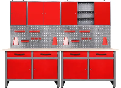 Produktbild von ONDIS24 Werkstatt Set Werner 240 cm 3 Schränke rot