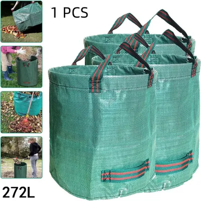 Produktbild von AIORBER Gartenabfallsäcke,272L , wasserdicht & reißfest aus PP-Gewebe mit Kordelzug und 4 Griffen, ideal für Laub, Äste, Grünschnitt, 67 x 76 cm, Grün