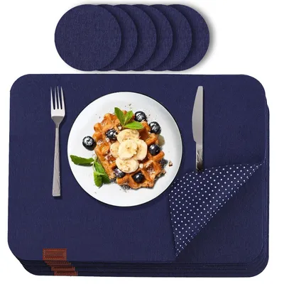 Produktbild von Set von 12 Filz- Platzdeckchen in Anthrazit - Waschbar und 44 x 32 cm