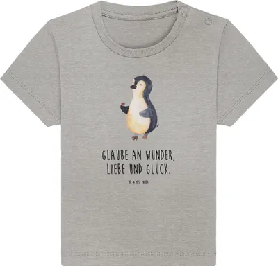 Produktbild von Mr. & Mrs. Panda Babyshirt Pinguin Marienkäfer 6. - 12. Monat - Heather Grey - Geschenk, Liebe, Aufmerksam,  Baby T-Shirt, Kleinkind Shirt, Kleine Wunder, Lebensfreude