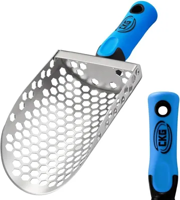 Productafbeelding van Handmatige zandschep voor metaaldetectie met blauwe ergonomische handgreep van roestvrij staal