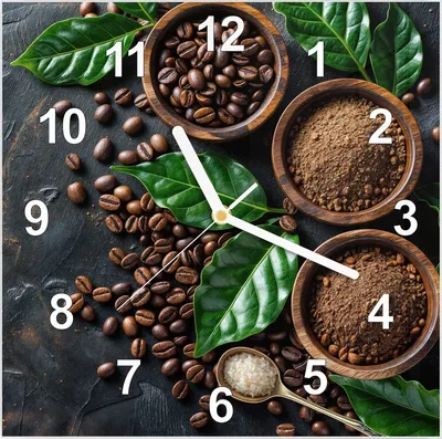 Produktbild von Wanduhr aus Glas mit Motiv Kaffeebohnen Und Blaetter- 30 x 30 cm - inkl. Aufhängesystem