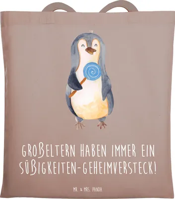 Produktbild von Mr. & Mrs. Panda Shopping Tasche Großeltern Süßigkeiten - Braun Pastell - Geschenk, Tragetasche, Tote Bag, handgemacht, Weihnachten, Enkelkinder, Büchertasche, Jutebeutel