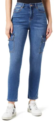 Productafbeelding van KAFFE dames jeans, cropped model, met cargozakken, slim fit, hoge taille