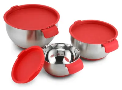 Produktbild von Herzberg HG-04036: 3-teiliges Rührschüssel-Set mit Reibendeckel