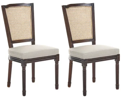 Produktbild von BELIANI Esszimmerstuhl 2er Set Beige Stoff Gepolstert Wiener-Geflecht mit Dunklen Holzbeinen ohne Armlehnen Vintage Retro Stuhl für Esszimmer Küche