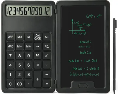 Produktbild von Multifunktionale Taschenrechner mit Notizblock, 5" LCD Schreibtafel, 12 Ziffern, tragbar, große Tasten für