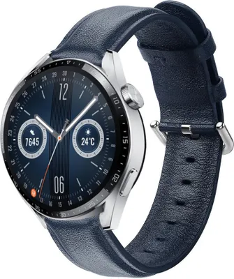 Produktbild von Strap-it Huawei Watch GT 3 46mm Lederband (Dunkelblau)