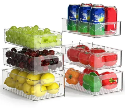 Obrázok produktu pre Sada 6 organizérov do chladničky, stohovateľné priehľadné úložné boxy