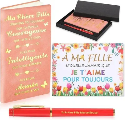 Produktbild von Famanu Tagebuch Set für Mädchen mit Notizbuch, Stift und Geschenkkarte - Ideal als persönliches Geburtstagsgeschenk