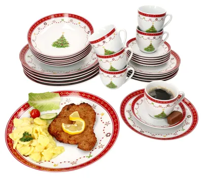 Zdjęcie produktu dla 30 szt Serwis kombinowany Boże Narodzenie marzenie porcelana 6 os. talerze kubki Boże Narodzenie