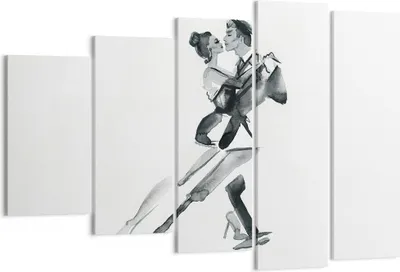 Produktbild von Bild auf Leinwand - Leinwandbild - 5 Teile - Tango Zeichnen Schwarzweiß - 150x100cm - Wand Bild - Wanddeko - Wandbilder - Leinwanddruck - Bilder - Wanddekoration - Leinwand bilder - EG150x100-4300