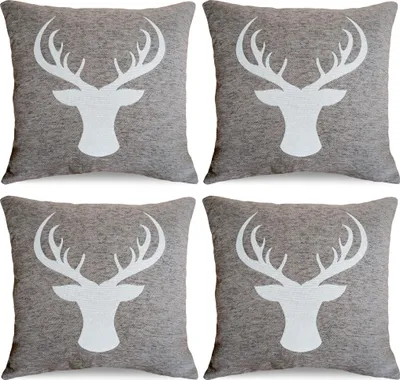 Produktbild von 4er Set Kissenhüllen 45x45 cm beige mit Hirsch als Weihnachts-Deko
