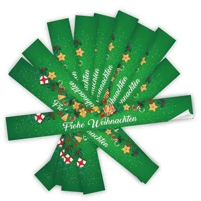 Produktbild von Logbuch-Verlag 10 lange Weihnachtsaufkleber 5 x 42 cm Geschenkverpackung Weihnachten verschließen Aufkleber FROHE WEIHNACHTEN grün rot25 Stück