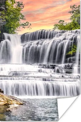 Produktbild von MuchoWow® Poster Wasserfall - Wasser - Steine - Pflanzen - Natur 120x180 cm - Kunstposter