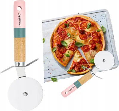 Zdjęcie produktu dla Elegancki nóż do pizzy Masterpan z drewnianą rączką, stal nierdzewna