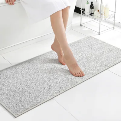 Produktbild von Badematte 43x120 cm Hellgrau Kurzfasern Rutschfest Saugfähig Waschbar